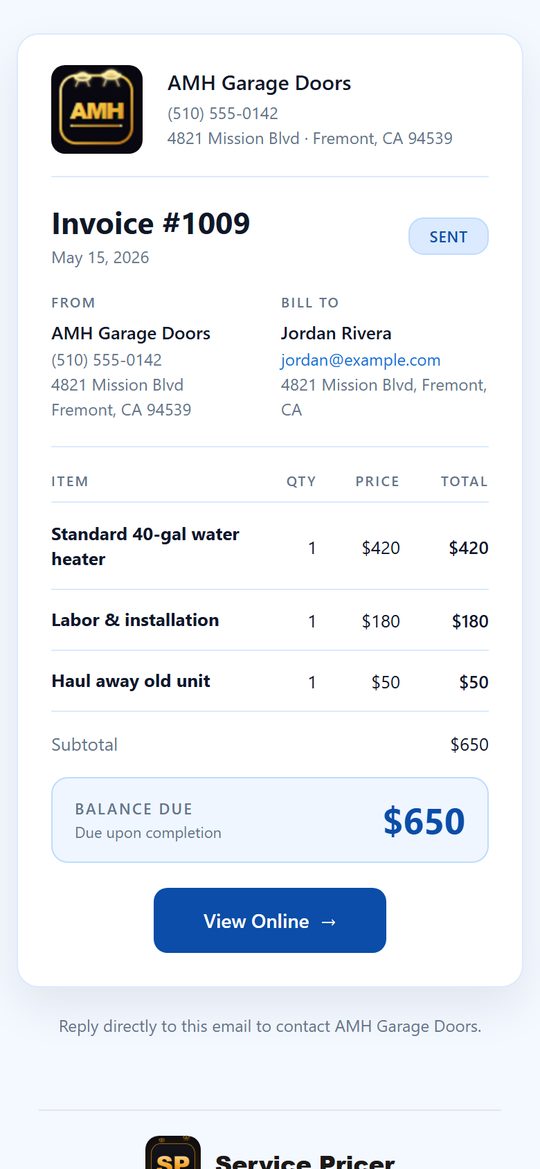 Email Customer: Invoice email