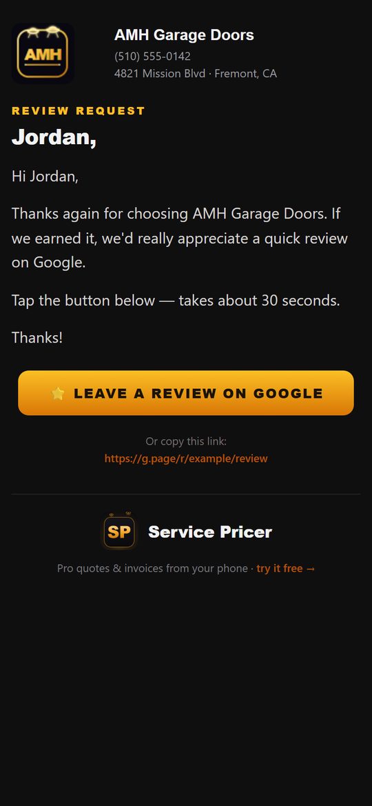 Email Customer: Review request