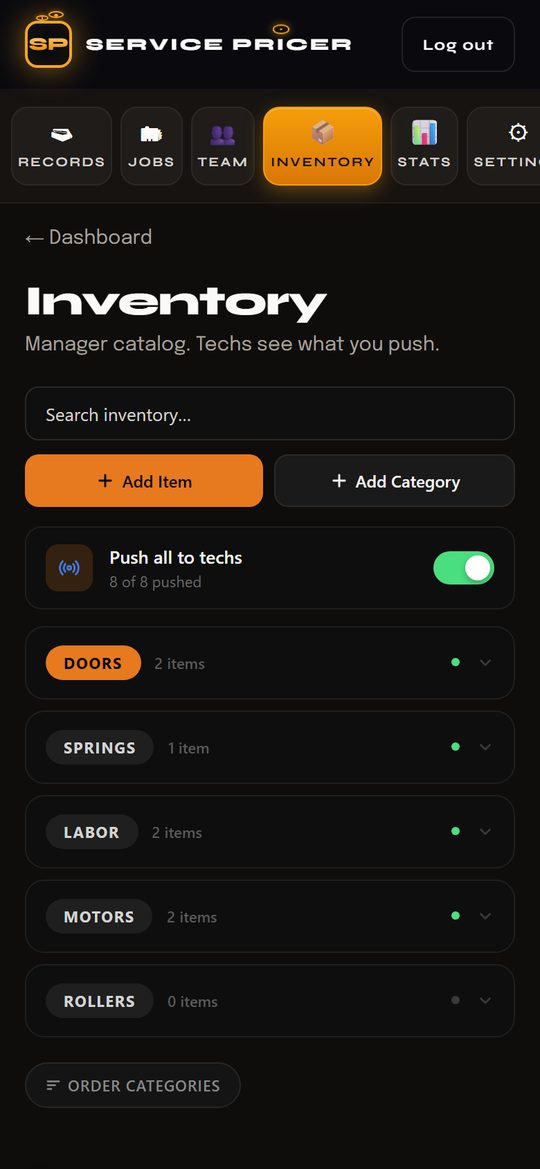 Pick Inventory: Inventory catalog