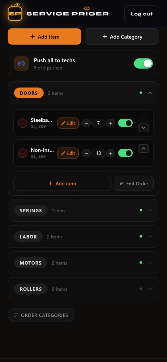 Pick Inventory: Doors with qty + push to techs