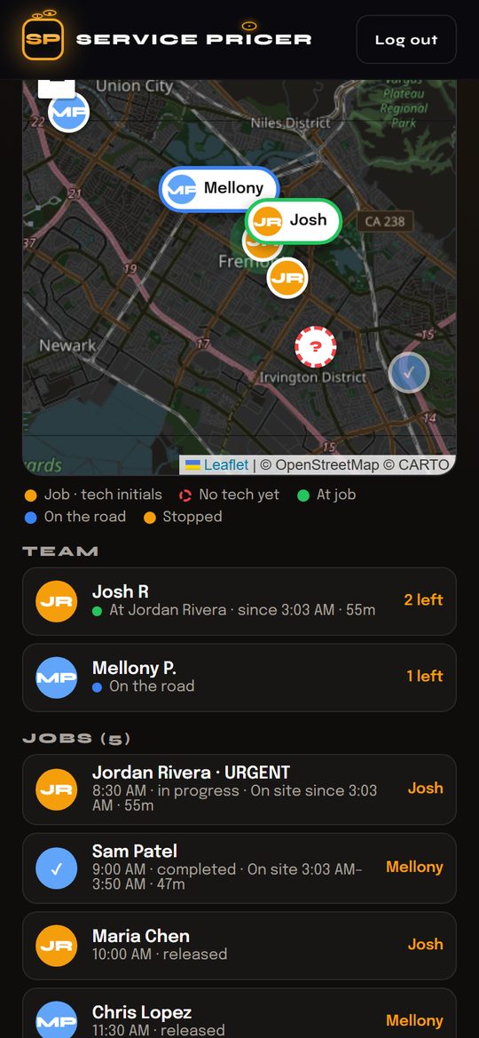 Schedule Job: Live tech map